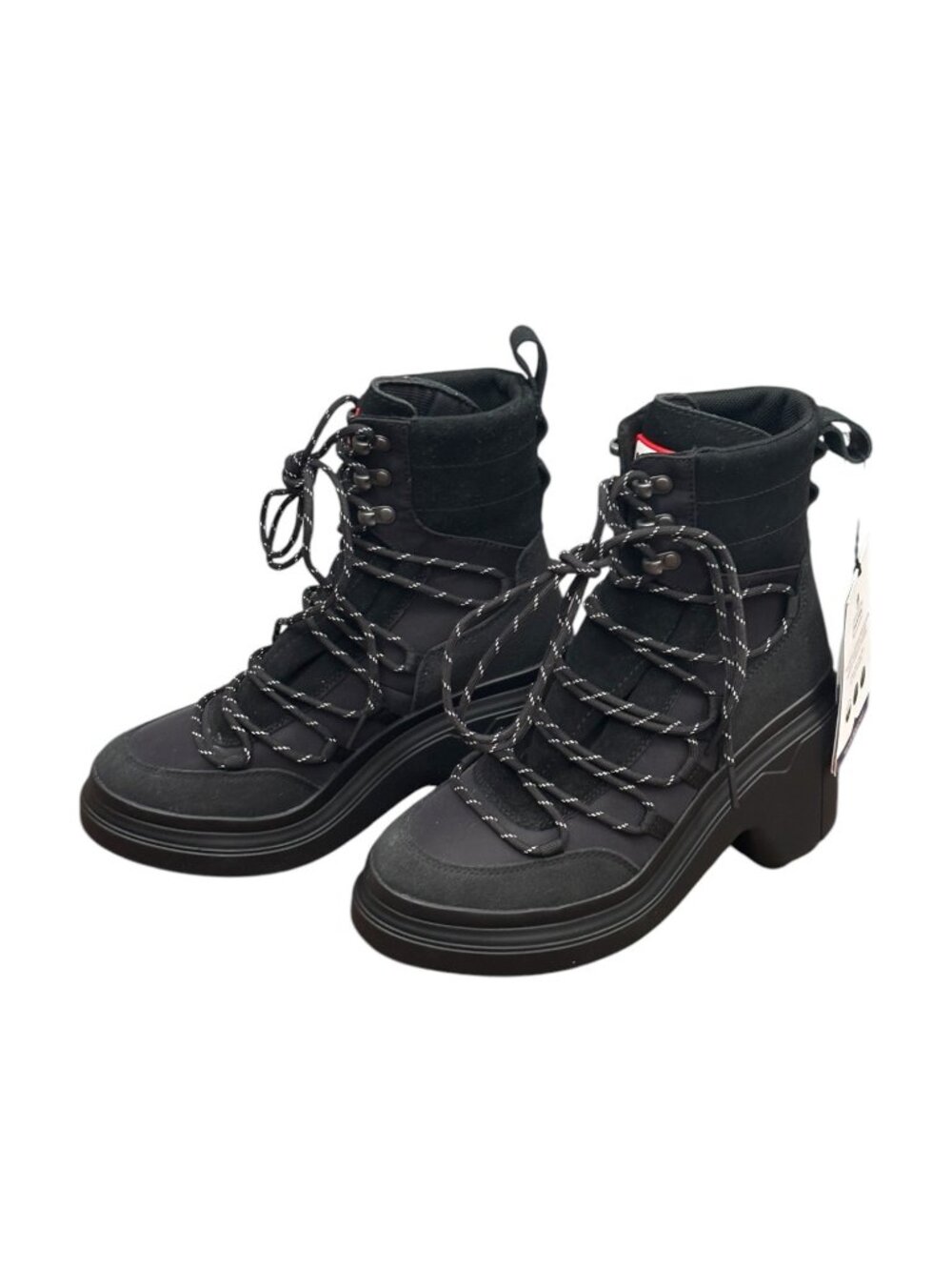 Hunter Womens Black Discoverer Mid Lace-Up Leather Chunky Heel Boots US 7 UK 5